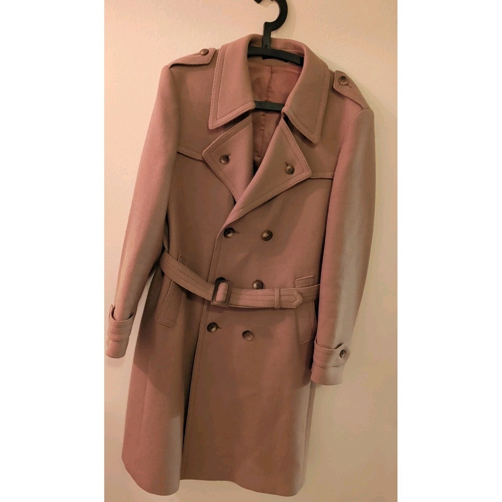 XL Vtg.Trench Coat Heavy Wool Tweed Beige DBL Breast.Monsieur Lauro. Yugoslavia